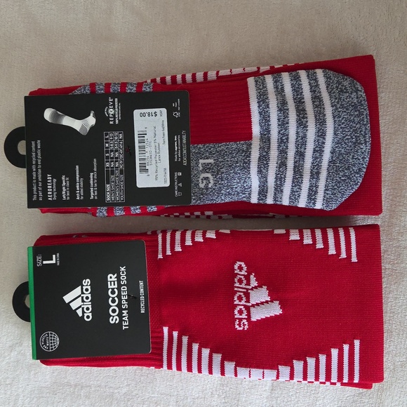 BNWT Two Pairs of Adidas Red and White Soccer Team Speed Socks. Size L - Picture 2 of 4